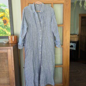 Muji Women's Linen Long Sleeve Shirt Dress